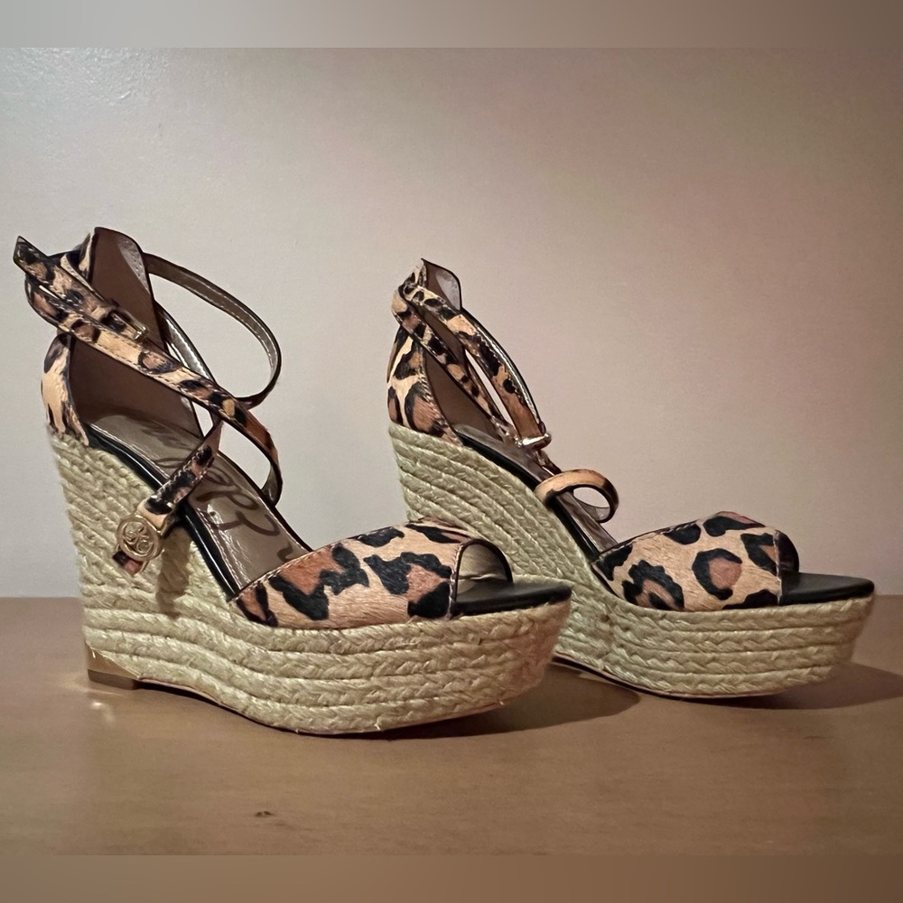 Sam Edelman Leopard Print Calf Hair Espadrille Wedges